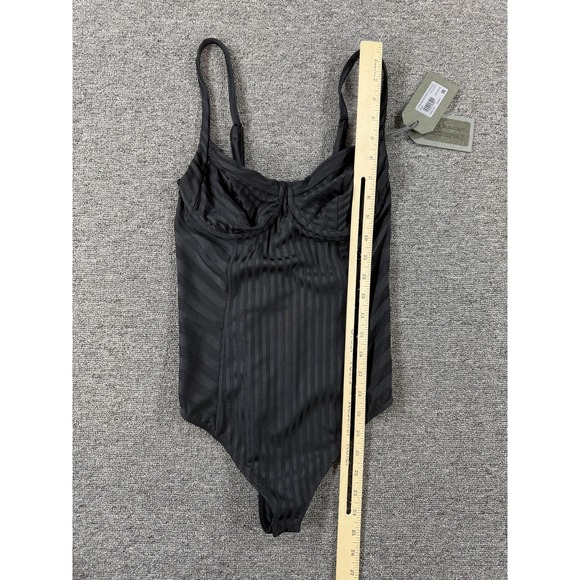AllSaints Yuni Rib Bodysuit Womens 0 Black Strappy Zip Back Textured Stretch - Picture 8 of 9